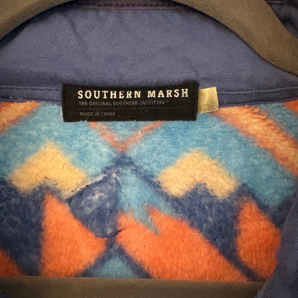 Southern Marsh Fairbanks Pullover Blue Orange Geometric Fleece 1/4‎ Zip HGTN566 - Picture 8 of 12